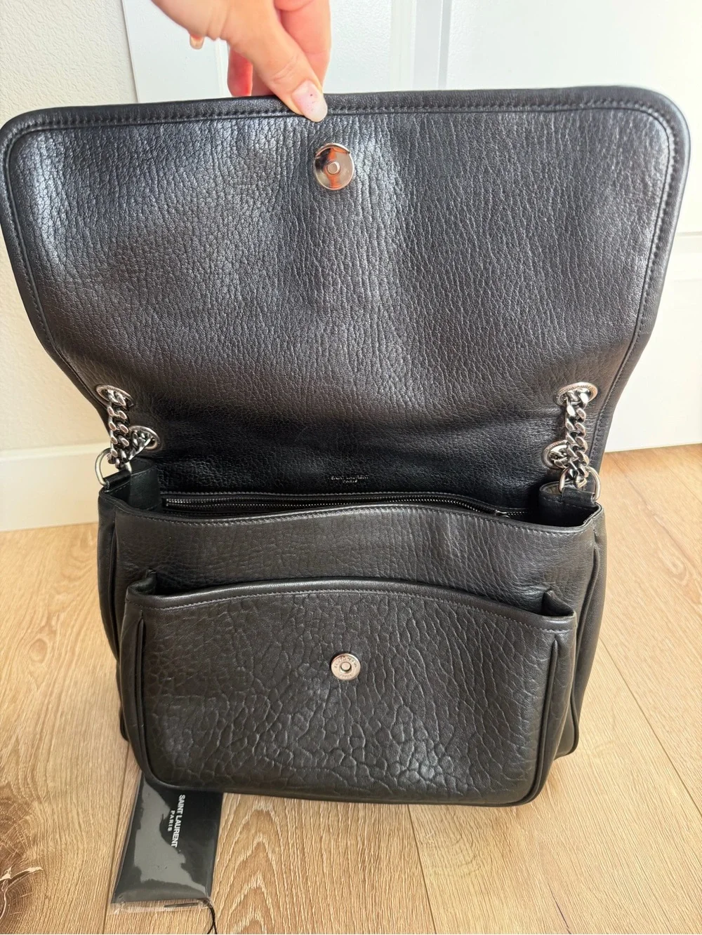 Saint Laurent Black Lamb Niki Signature Leather Shoulder Bag Silver Hardware